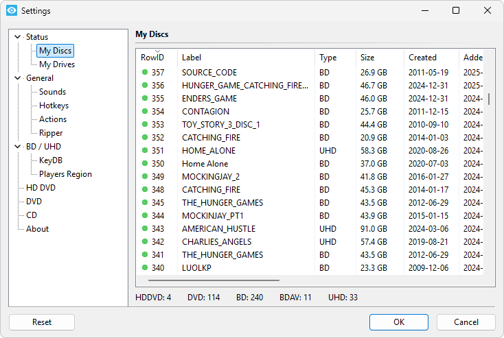 My Discs window