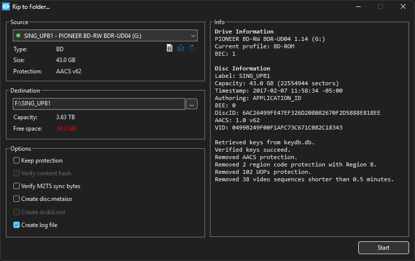 Rip to folder window