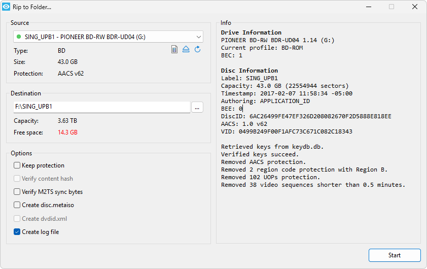 Rip to folder window
